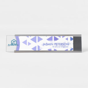 Unique Blue Triangle Pattern Desk Name Plate