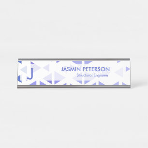 Unique Blue Triangle Pattern Desk Name Plate