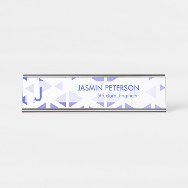 Unique Blue Triangle Pattern Desk Name Plate (Front)