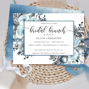 Unique Blue Watercolor, Blue Floral Bridal Brunch Invitation