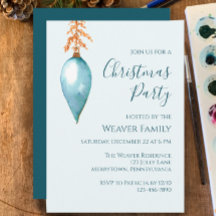 Unique Blue Watercolor Christmas Party invitation