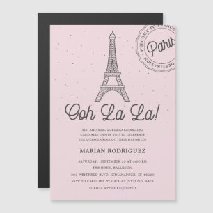 Unique Blush Eiffel Tower Paris Quinceañera Magnetic Invitation