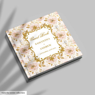 Unique Blush Gold Boho Wedding Guest Book Signing