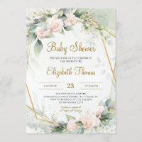 Unique Blush Pink Floral Greenery Gold Frame Baby