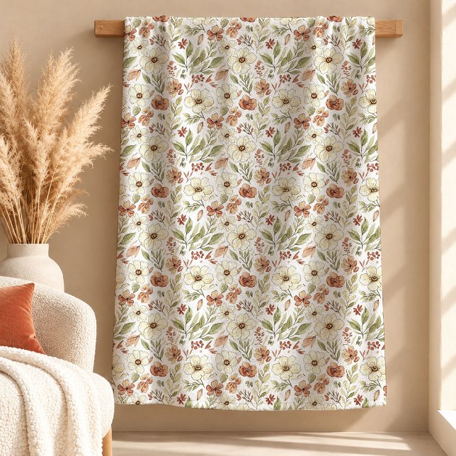 Unique Boho Rust Sage Wild Flowers Blanket (Unique Boho Rust Sage Wild Flowers Blanket)