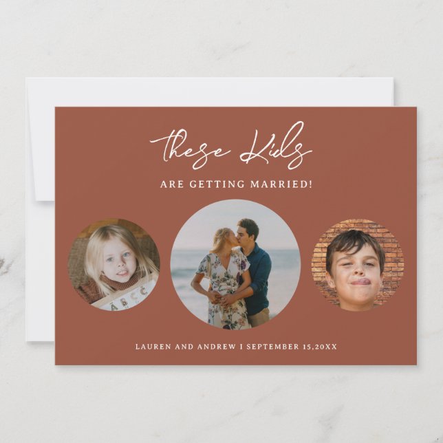 Unique Boho Terracotta Kids Photo Wedding Save The Date (Front)
