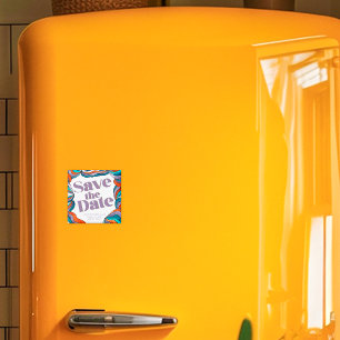 Unique Bold Boho Groovy Retro Purple Colourful Wav Magnet