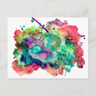 Unique, Bold, Colourful Watercolor Paint Splatters Postcard