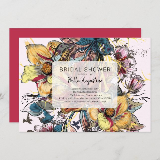 Unique Bold Flowers Bridal Shower Invitation (Front/Back)