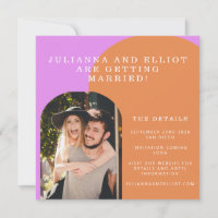 Unique Bold Fun Pink Orange Retro Photo Wedding
