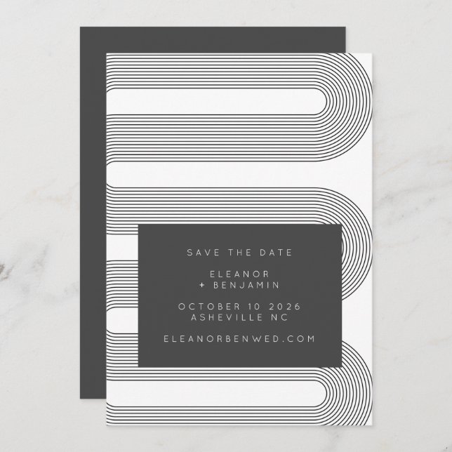 Unique Bold Geometric Black White Classy Wedding Save The Date (Front/Back)