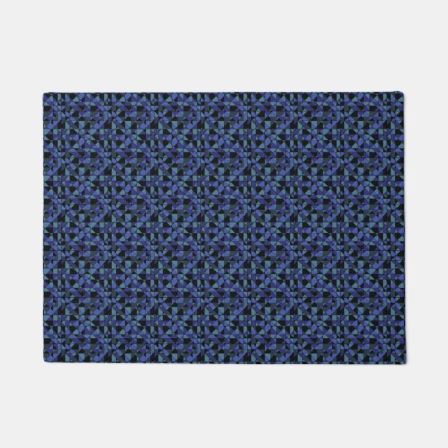 Unique Bold Hip Geometric Blue Cyan Grey Black Doormat (Front)