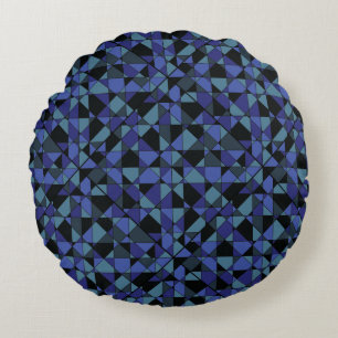 Unique Bold Hip Geometric Blue Cyan Grey Black Round Cushion