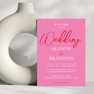  Unique Bold Pink Red Typography script Wedding Invitation