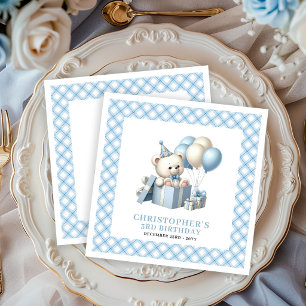 Unique Boy Birthday Napkins Teddy Bear Balloons