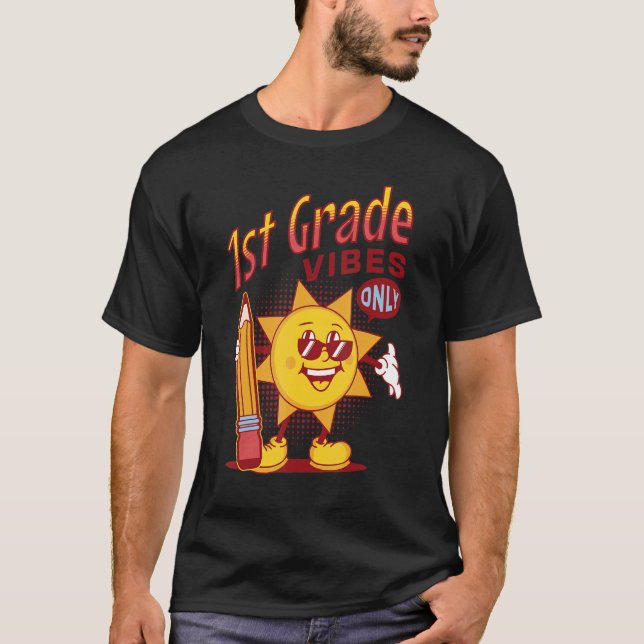 Unique Boys 1st Grade Vibes Only Back To School Ki T-Shirt (Front)