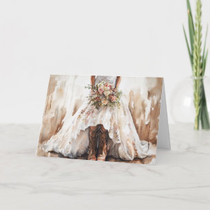 Unique Bride with Bouquet and Cowboy Boots Card