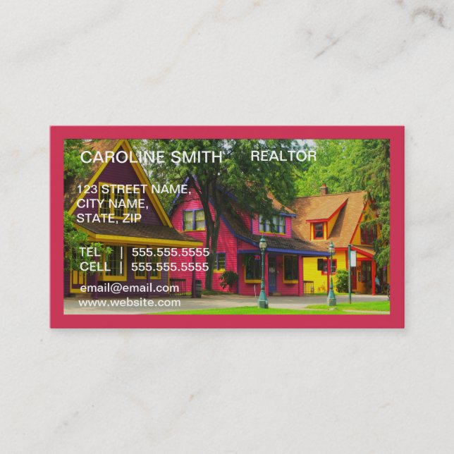 Unique bright & colourful real estate business business card (Front)