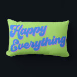 Unique Bright Retro Happy Everything Christmas  Lumbar Cushion<br><div class="desc">Celebrate all the winter holidays with this stylish pillow featuring the expression - happy everything - with groovy retro style typography in a loud nostalgic 80s and 90s colour palette of chartreuse lime green,  vibrant blue,  and pink.</div>