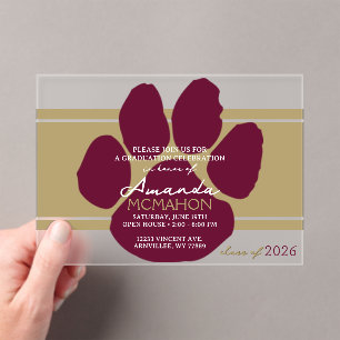 Unique Bronze Gold & Burgundy Graduation Pawprint Acrylic Invitations