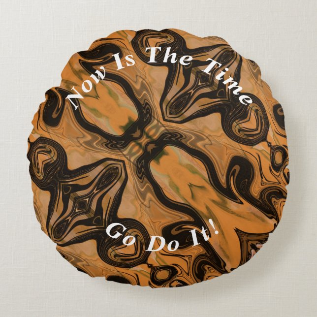 Unique Brown Abstract Marble Liquified  Round Cushion (Front)