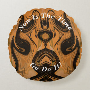 Unique Brown Abstract Marble Liquified  Round Cushion