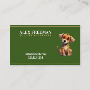 Unique Brown and Green Puppy Dog Sitting Business Card