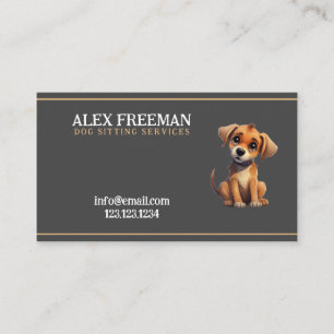Unique Brown and Grey Puppy Dog Sitting Business Card