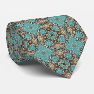Unique Brown Aqua Turquoise Teal Green Tribal Art Tie
