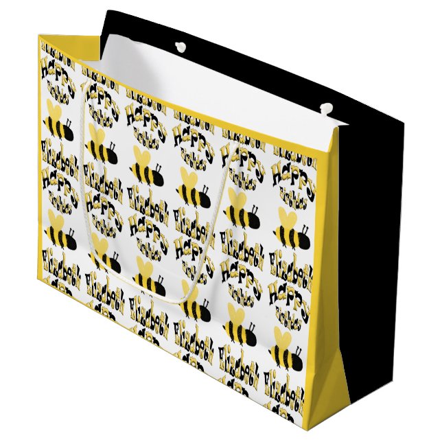 Unique Bumblebee Doodle Personalised Drawing B-Day Large Gift Bag (Front Angled)