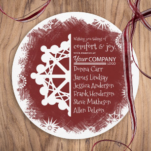 Unique Burgundy, Green Round Business Holiday Card