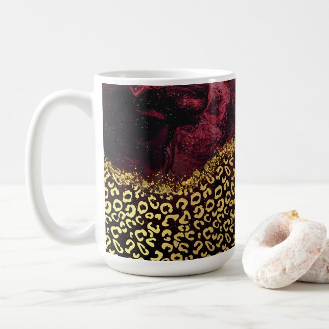 Unique Burgundy Leopard Spots  Coffee Mug (With Donut)