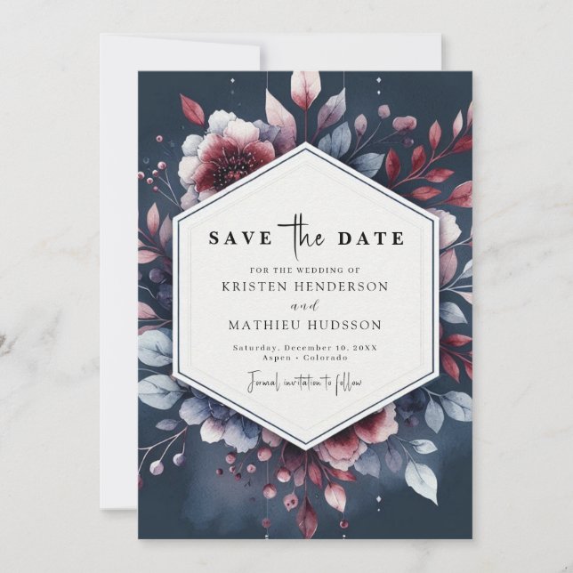 Unique Burgundy Wedding Save The Date (Front)