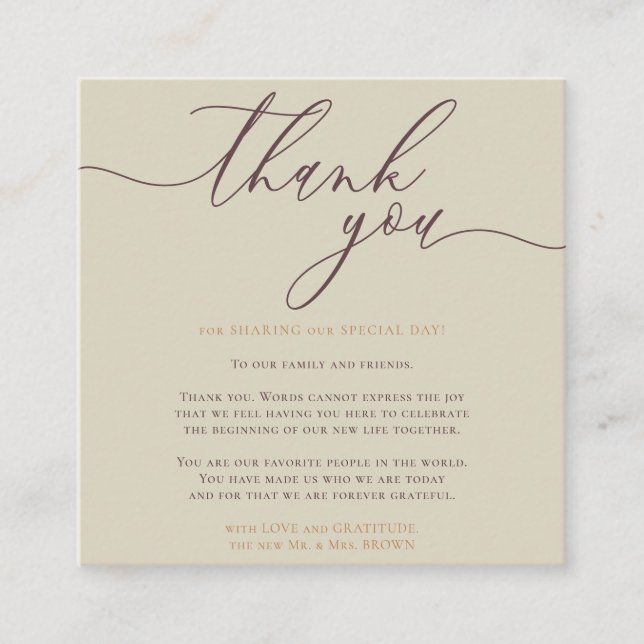 Unique Calligraphy Elegant Custom Photo Thank You Enclosure Card (Front)