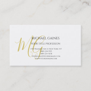 Unique Calligraphy Gold Colour Monogram White Business Card