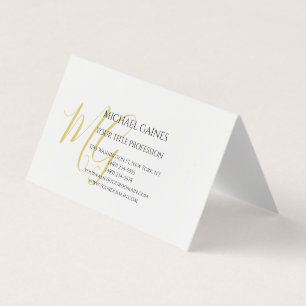 Unique Calligraphy Gold Colour Monogram White Business Card