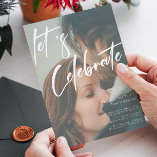 Unique Calligraphy: Let's Celebrate Photo Wedding Invitation