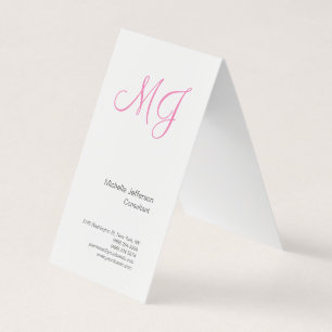 Unique Calligraphy Monogram White Pink Initials Business Card