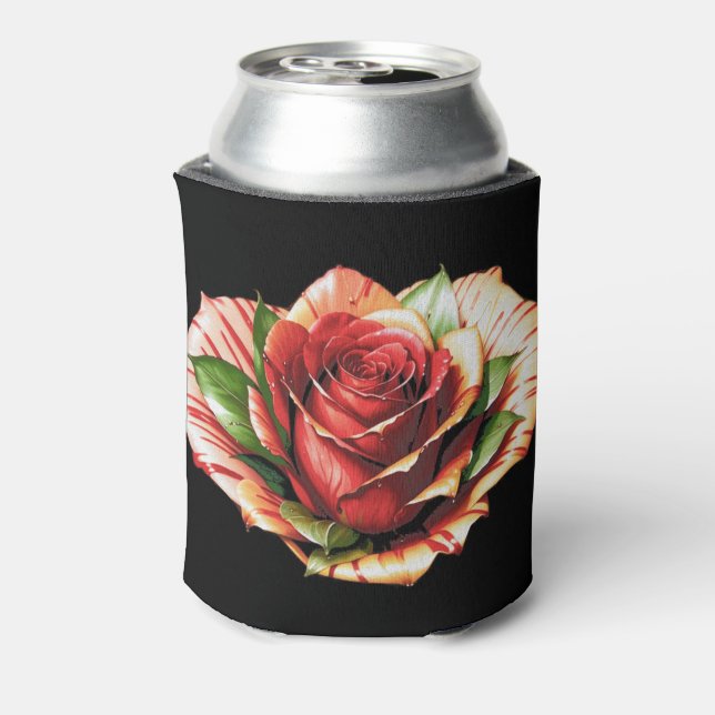 Unique Candy Cane Rose Design Flower Can Cooler (Can Back)