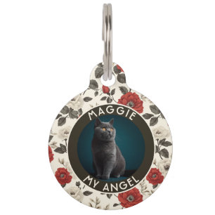Unique Cat Dad Gift Rose Print Pet Tag