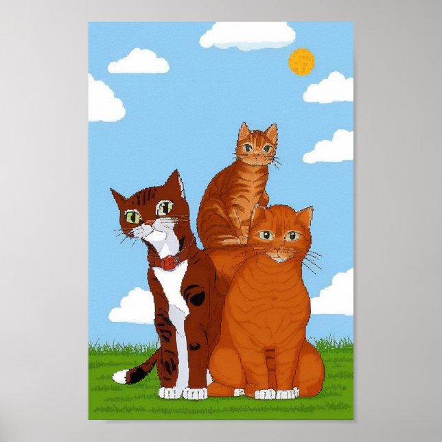 Unique Cat Family Illustration Art Download Poster (Front)