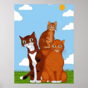 Unique Cat Family Illustration Art Printable Cat Poster
