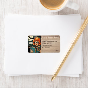 Unique cat Lady Halloween theme custom address Label