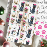 Unique Cat Lover Gift Wrapping Wrapping Paper Sheet<br><div class="desc">Wrap your holiday gifts in charm with this Christmas cat wrapping paper, featuring a cute pattern of watercolor Siamese and black cats in Santa hats, pink paw prints, and festive “Merry Christmas” script. This cat wrapping paper Christmas is perfect for Christmas gifts for friends, gift suggestions for mum Christmas, or...</div>