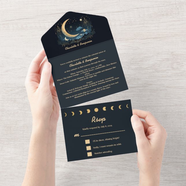 Unique Celestial Fantasy Wedding All In One Invitation (Tearaway)