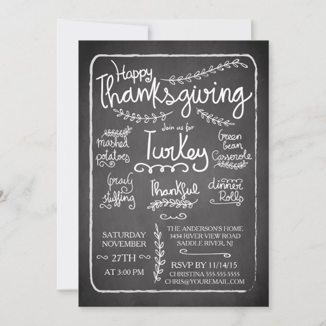 Unique Chalkboard Thanksgiving Dinner Invitation (Front)