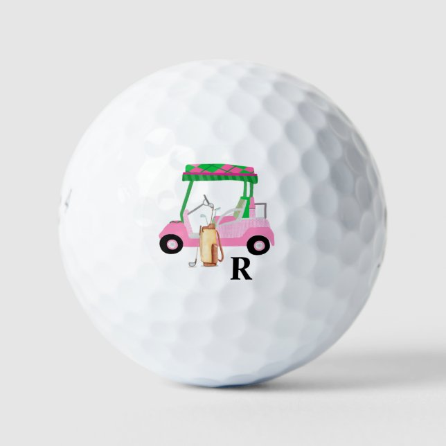 Unique Charming Golf Cart with Clubs Monogram  Balls (Front)