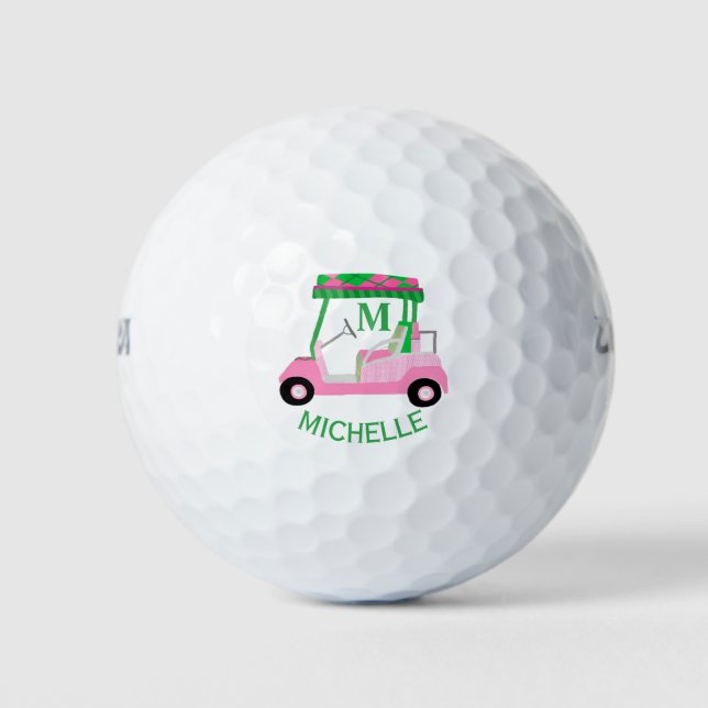 Unique Charming Golf Cart with Clubs Monogram  Balls (Front)