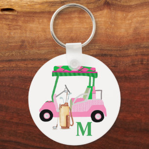 Unique Charming Golf Cart with Clubs Monogram   Key Ring