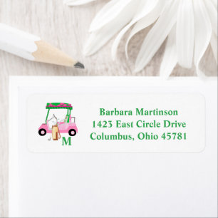 Unique Charming Golf Cart with Clubs Monogram  Return Address Label